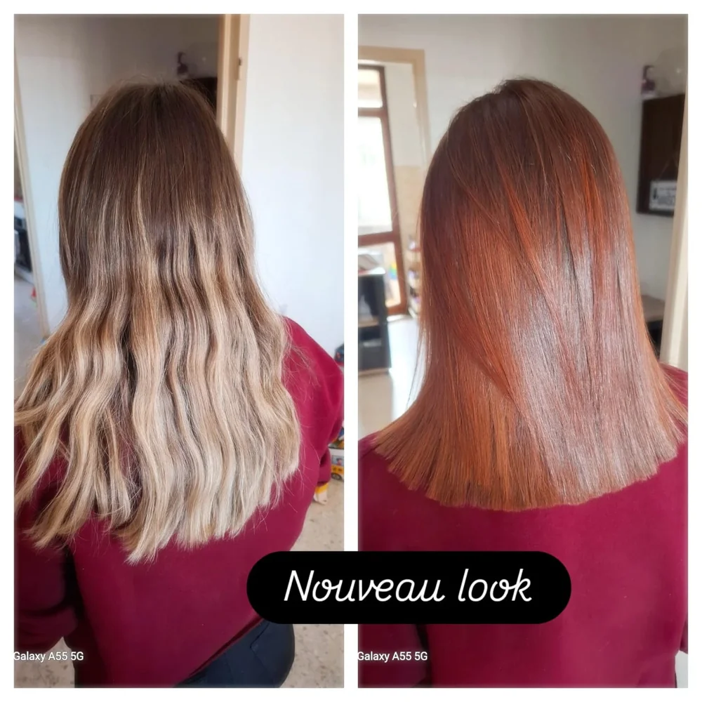 Avant-après coloration, salon En tête à tête