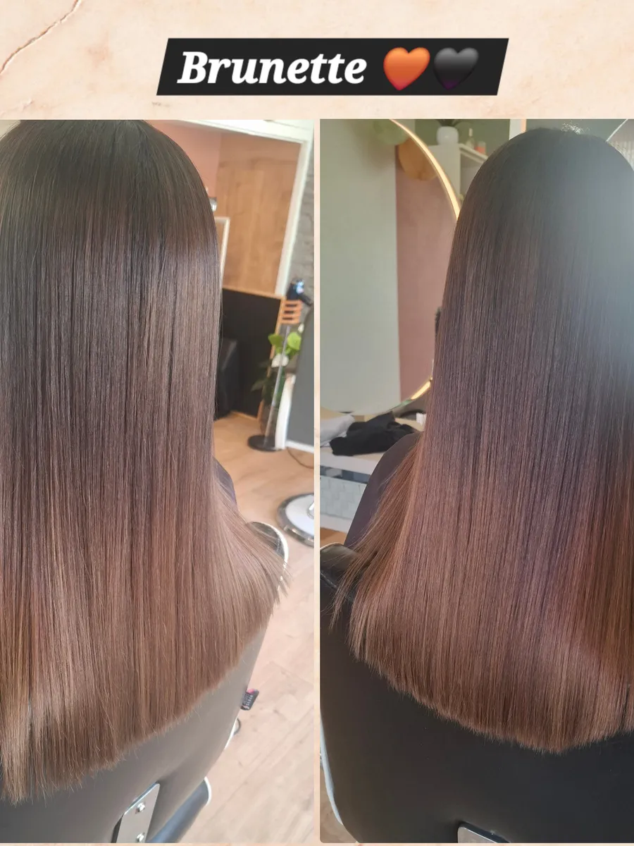 Lissage brunette, cheveux lisses et brillants, salon En tête à tête à Hyères