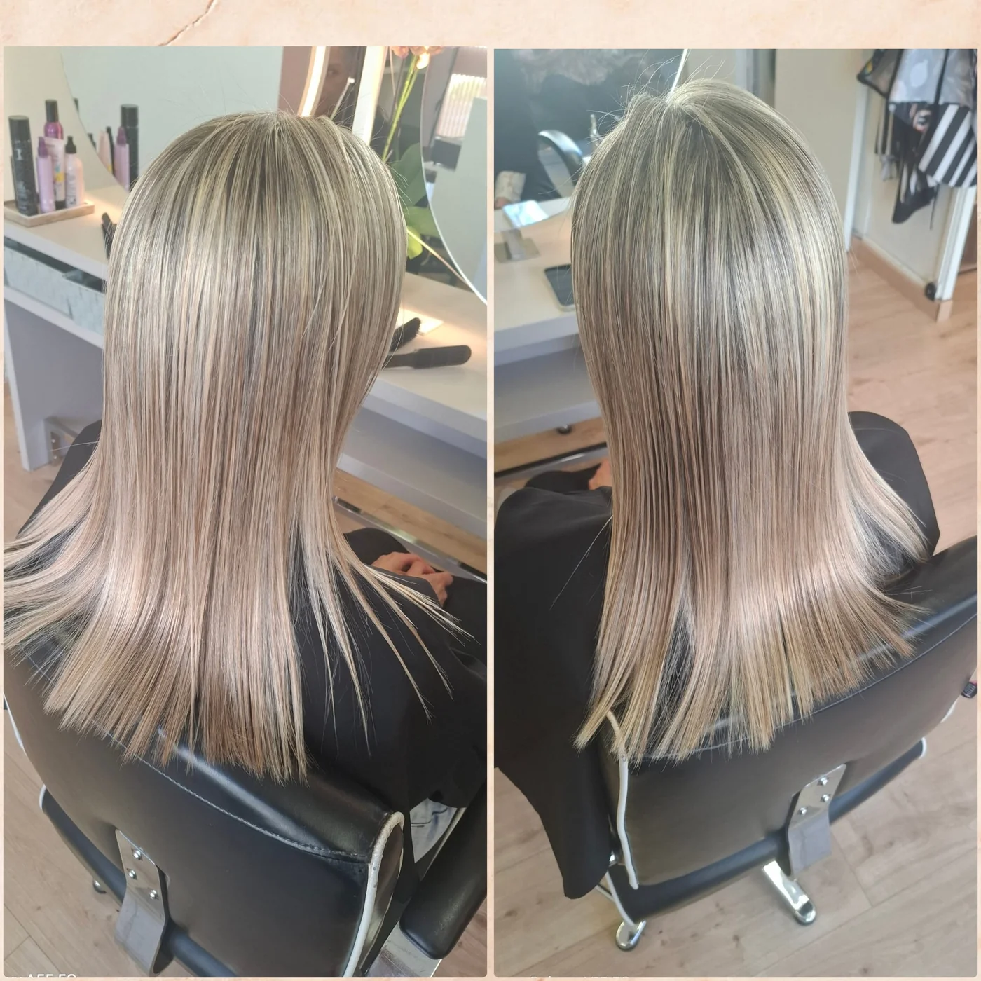 Avant-après balayage lumineux réalisé au salon En tête à tête